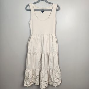 Gap Beige Scoop Neck Mixed Media Sleeveless Midi Dress Size M